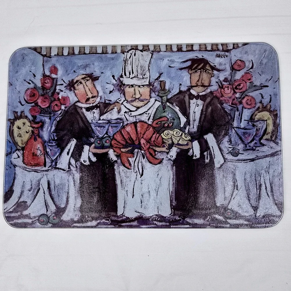 Whimsical Chef Lobster Glass Cutting/Serving Board Bistro Kitchen Decor Coastal‎